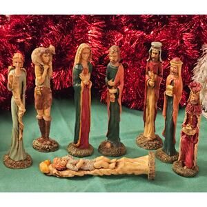 Vintage Christmas Nativity Scene Brinnco Pencil Skinny Tall Figures 8 Piece Set